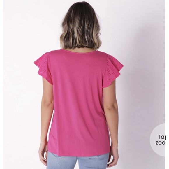 Grace Elements Pink Butterfly Sleeve Eilet Lace Crocheted Ladder Detail Size Med - Picture 2 of 7